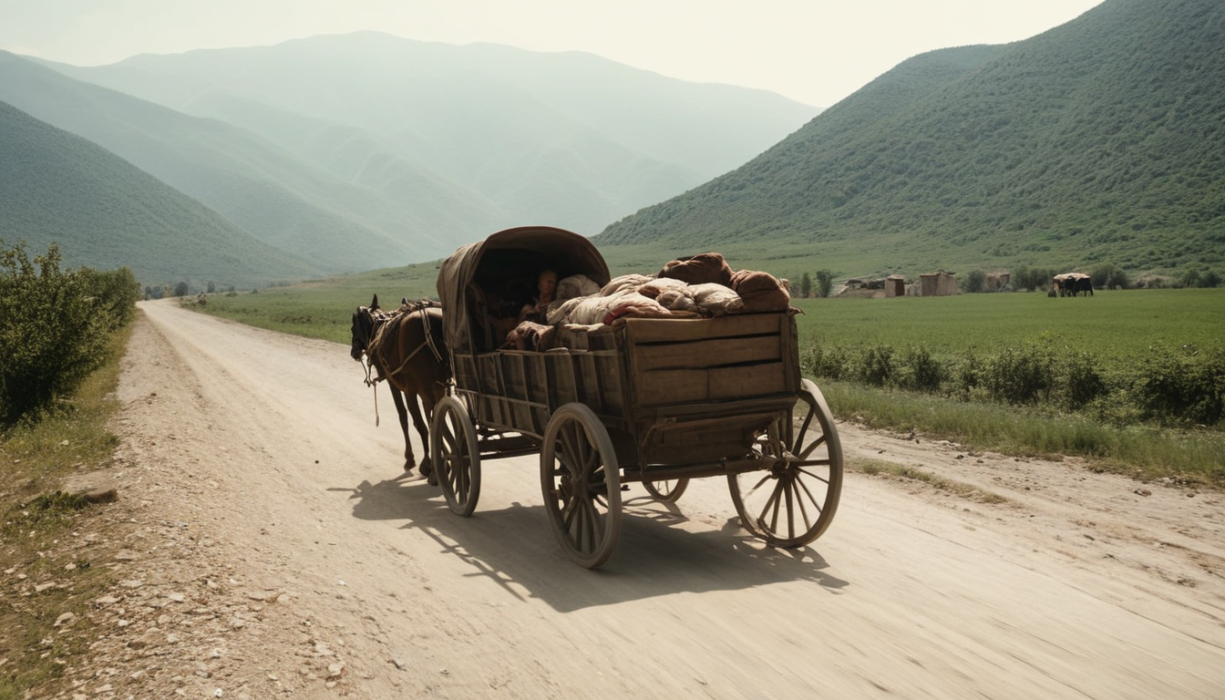 Бежанска каруца на прашен път 1913